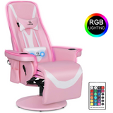 G-ROCKER Queen Throne Video Gaming Chair with RGB LED Lights, High Back Ergonomic Swivel Reclining Chair with Massage Lumbar Support, Backrest and Footrest, Headrest and Cupholders