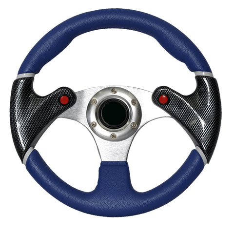 Universal Steering Wheel Carbon Fiber Look 320MM Black Blue 2 Tone PVC Horn