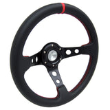 Steering Wheel Deep Dish 350mm Black w/Horn Red Stitch