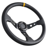 350MM Universal Black PVC Leather Steering Wheel Yellow Deep Dish+ Horn Button