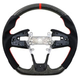 16-21 Honda Civic Carbon Fiber Steering Wheel Alcantara Red Stitch w/ Ring