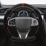 16-21 Honda Civic Carbon Fiber Steering Wheel Alcantara Red Stitch w/ Ring