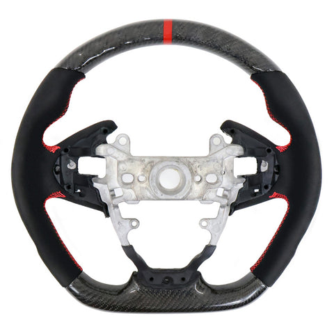 16-21 Honda Civic Carbon Fiber Steering Wheel Alcantara Red Stitch w/ Ring