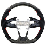 16-21 Honda Civic Gen 10th Carbon Fiber Steering Wheel Alcantara Red Stitch