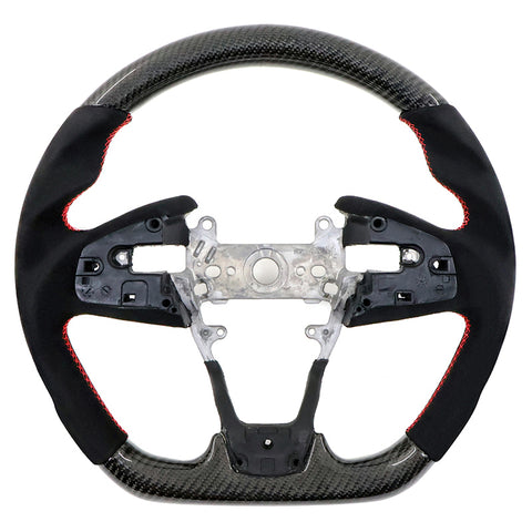 16-21 Honda Civic Gen 10th Carbon Fiber Steering Wheel Alcantara Red Stitch