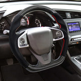 16-21 Honda Civic Gen 10th Carbon Fiber Steering Wheel Alcantara Red Stitch