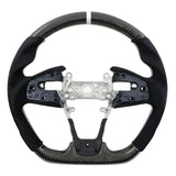 16-21 Honda Civic Carbon Fiber Steering Wheel Alcantara White Stitch & Ring