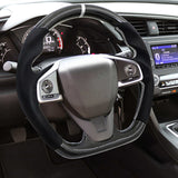 16-21 Honda Civic Carbon Fiber Steering Wheel Alcantara White Stitch & Ring