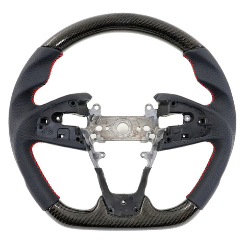 16-21 Honda Civic Steering Wheel Carbon Fiber Perforated Leather Red Stitch