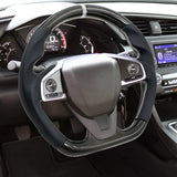 16-21 Honda Civic Steering Wheel Carbon Fiber Leather White Stitch w/ Ring