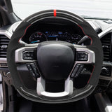 15-20 F150 Carbon Fiber Steering Wheel Alcantara W/ Red Stitch & Indicator