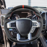 15-20 F150 Carbon Fiber Steering Wheel Leather With Red Stitch & Indicator