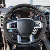 15-20 F150 17-22 F250 F350 Carbon Fiber Steering Wheel Leather W/ Red Stitch