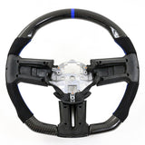 10-14 Ford Mustang Steering Wheel Carbon Fiber Alcantara Blue Stitch & Ring
