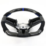 10-14 Ford Mustang Steering Wheel Carbon Fiber Alcantara Blue Stitch & Ring