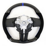 10-14 Ford Mustang Steering Wheel Carbon Fiber Alcantara Blue Stitch & Ring
