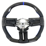 10-14 Ford Mustang Steering Wheel Carbon Fiber Leather Blue Stitch & Ring