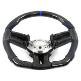 10-14 Ford Mustang Steering Wheel Carbon Fiber Leather Blue Stitch & Ring
