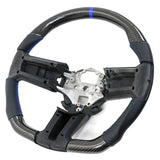 10-14 Ford Mustang Steering Wheel Carbon Fiber Leather Blue Stitch & Ring