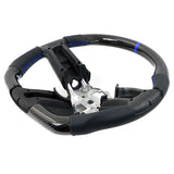 10-14 Ford Mustang Steering Wheel Carbon Fiber Leather Blue Stitch & Ring