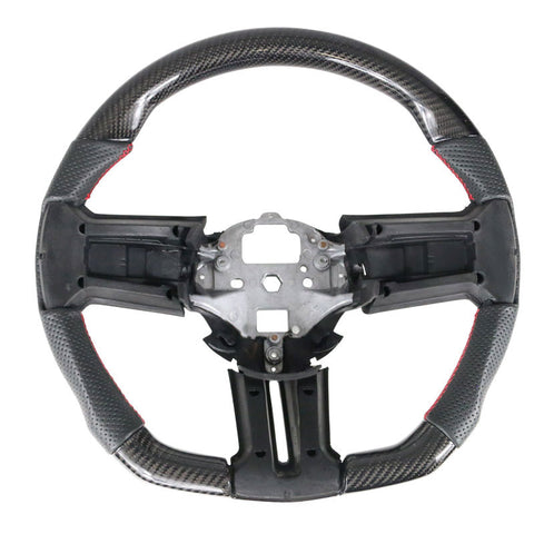10-14 Ford Mustang CF & Perforated Leather Steering Wheel W/ Red Stitching