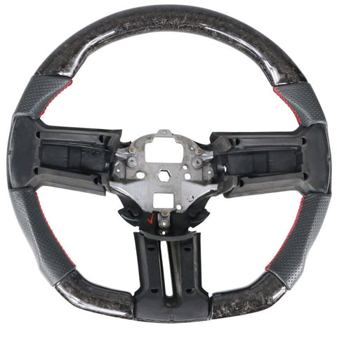 10-14 Ford Mustang CF & Leather Steering Wheel W/ Red Stitch & Indicator