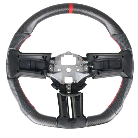 10-14 Ford Mustang Matte CF & Leather Steering Wheel W/Red Stitch&Indicator