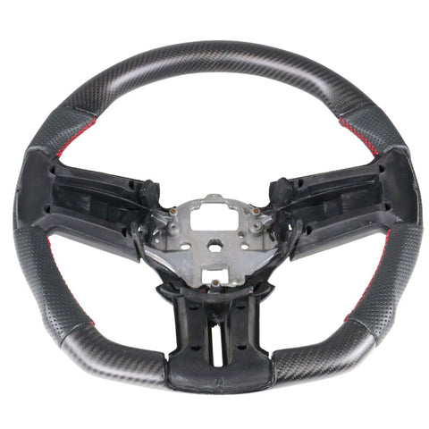 10-14 Ford Mustang Matte CF + Leather Steering Wheel W/ Red Stitching