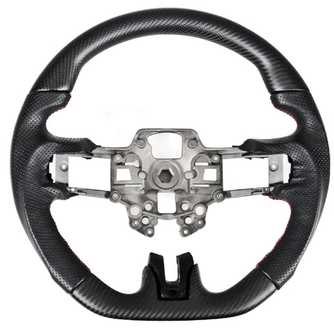 19-20 Ford Mustang V6 Steering Wheel Hiramitsu CF & Leather & Red Stitching