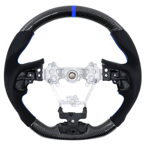 17-19 Impreza Carbon Fiber Steering Wheel Alcantara Blue Stitch & Indicator