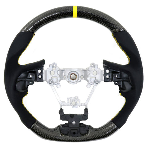 17-19 Impreza Carbon Fiber Steering Wheel Alcantara Yellow Stitch w/ Ring