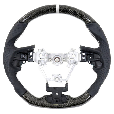 17-19 Impreza Carbon Fiber Leather Steering Wheel White Stitch & Indicator