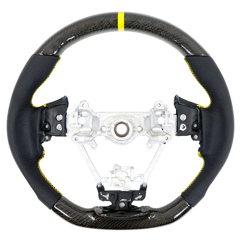 17-19 Impreza Carbon Fiber Leather Steering Wheel Yellow Stitch & Indicator