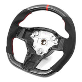 17-23 Tesla Model 3 & Y Steering Wheel CF Alcantara W/ Red Stitch & Stripe