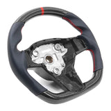 17-23 Tesla Model 3 & Y Steering Wheel CF Leather W/ Red Stitch & Stripe