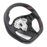17-23 Tesla Model 3 & Y Steering Wheel Carbon Fiber Leather W/ Red Stitch