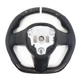 17-23 Tesla Model 3 & Y Steering Wheel Carbon Fiber Leather W/ White Stitch