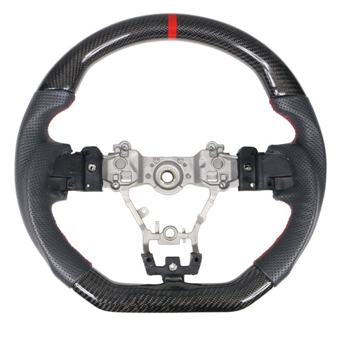 15-19 Subaru WRX Steering Wheel CF+Perf Leather+Red Stitching+Red Line
