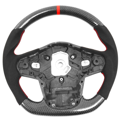 20-23 Toyota Supra A90 CF Steering Wheel Alcantara W/ Red Stitch & Stripe