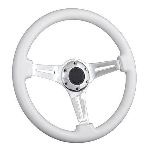 White 350Mm Steering Wheel Classic Wood Grain Sport Chrome Polish Spoke