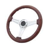 Classic Wood Grain Sport 350MM Steering Wheel Chrome Polish Spokes